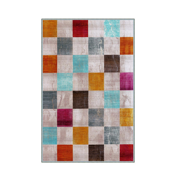 Bless international Flatweave Performance Pink/Beige/Yellow/Blue Rug